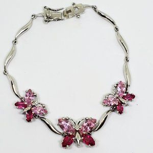 Stunning Butterfly Bracelet in Sterling Silver with Light and Dark Pink CZ Gems